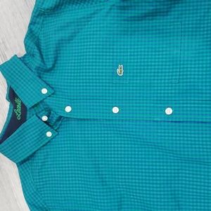 Lacoste Kid's Long Sleeve with Green Gingham Poplin Regular Fit Shirt 14